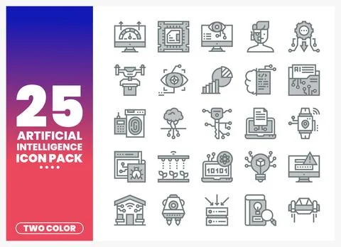 Artificial intelligence icon set with technology and innovation symbols Stock Illustration