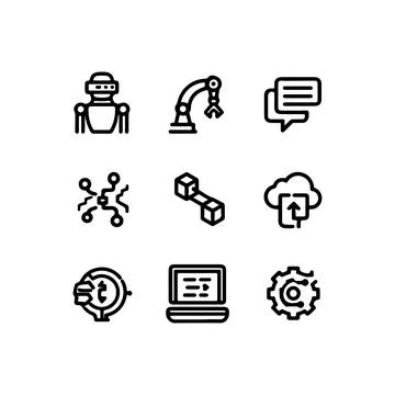Artificial Intelligence Icon Set Vector Robotics Machine Learning Cloud Comp Stock Illustration