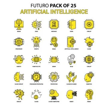 Artificial Intelligence Icon Set. Yellow Futuro Latest Design icon Pack Stock Illustration