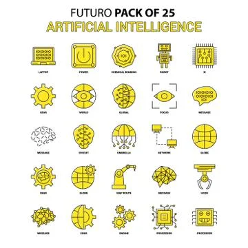 Artificial Intelligence Icon Set. Yellow Futuro Latest Design icon Pack Illustrazione stock