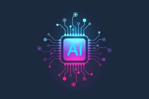 Artificial intelligence icon, sign, logo in the circuit line style. AI processor Illustrazione stock