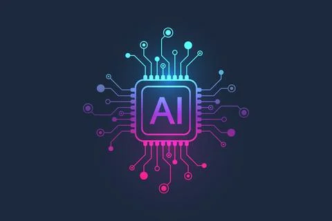 Artificial intelligence icon, sign, logo in the circuit line style. AI processor Stock Illustration