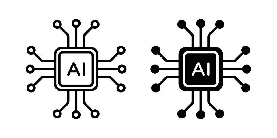 Artificial intelligence icon vector concepts, line and silhouette style Stock Illustration