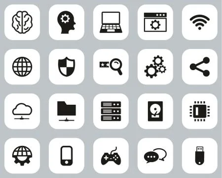 Artificial Intelligence Icons Black &amp; White Flat Design Set Big Stock Illustration