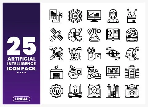 Artificial Intelligence icons with clean line art style on a white background Stock Illustration
