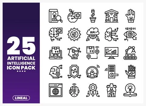Artificial Intelligence icons in a clean. modern style. perfect for tech pr.. Stock Illustration