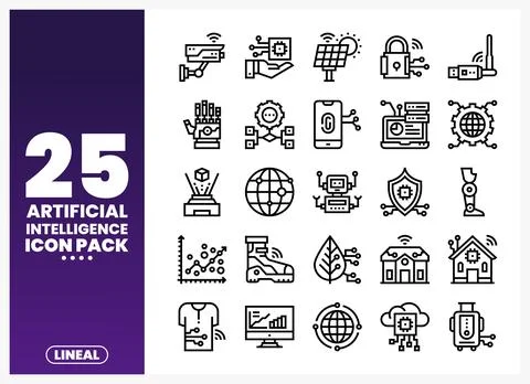 Artificial Intelligence icons collection with futuristic technology symbols.. Stock Illustration