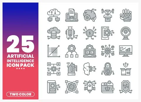 Artificial intelligence icons collection with graphic elements. Technology .. Stock Illustration