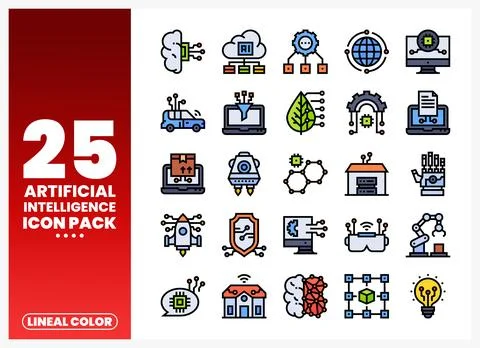 Artificial Intelligence Icons Collection Stock Illustration
