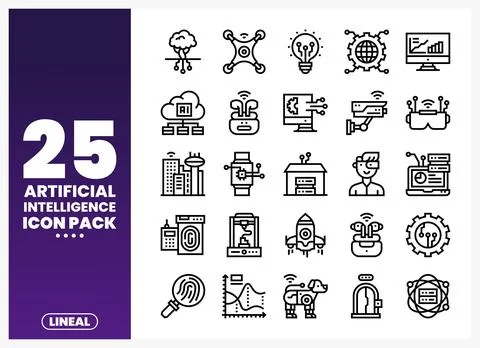 Artificial Intelligence Icons for Digital Technology Concepts Stock Illustration