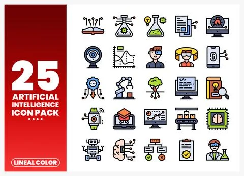 Artificial Intelligence Icons Featuring Technology and Science Concepts Stock Illustration
