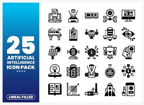 Artificial Intelligence Icons featuring technology. data. and innovation co.. Stock Illustration
