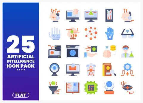 Artificial Intelligence Icons Flat Design Set Stock Illustration