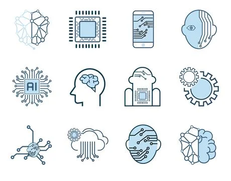 Artificial intelligence icons Groups design. Collection of high quality out.. Stock Illustration