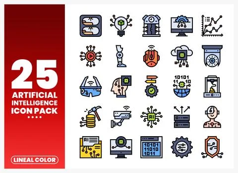 Artificial intelligence icons in lineal color style set. イラスト素材