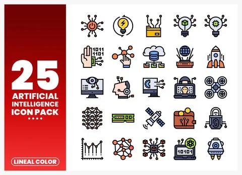 Artificial Intelligence icons in lineal color style. digital technology and.. Stock Illustration