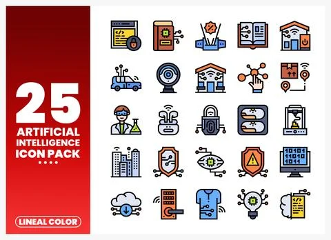 Artificial intelligence icons in lineal color on a white background Stock Illustration