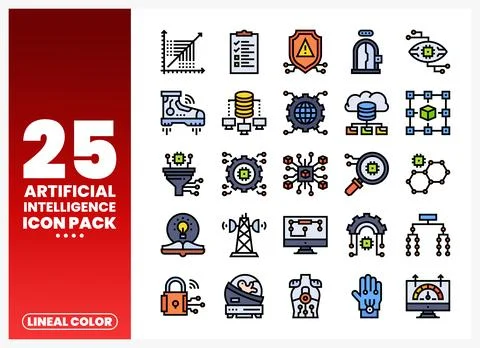 Artificial Intelligence icons with lineal color. abstract tech illustration.. Stock Illustration