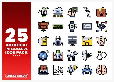 Artificial Intelligence Icons A Lineal Color Icon Pack 스톡 일러스트