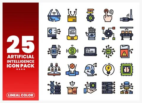 Artificial Intelligence icons in lineal color on a white background. digita.. 스톡 일러스트