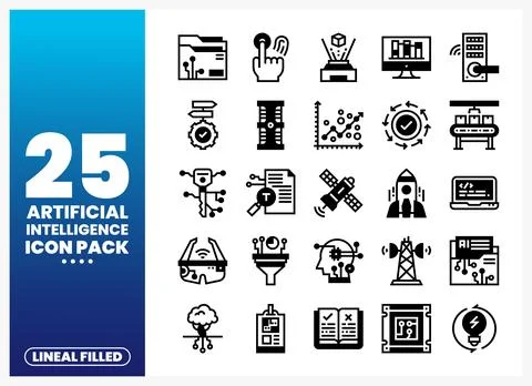 Artificial Intelligence Icons in Lineal Filled Style Stock Illustration