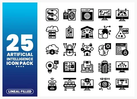 Artificial intelligence icons in a lineal filled style on a blue gradient b.. Stock Illustration