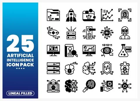 Artificial Intelligence Icons in Lineal Filled Style Stock Illustration
