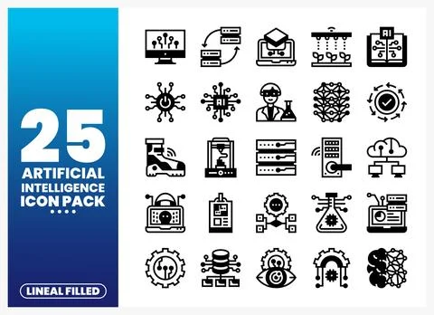 Artificial Intelligence Icons. Lineal Filled Style. Abstract Tech Concepts イラスト素材