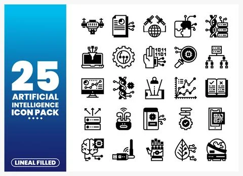 Artificial Intelligence icons in a lineal filled style on a blue gradient b.. Stock Illustration