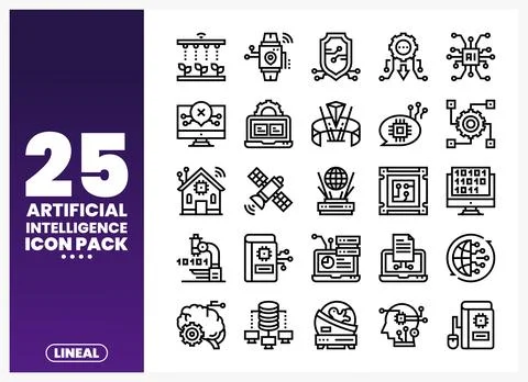 Artificial Intelligence Icons  Lineal Set Stock Illustration