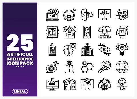 Artificial Intelligence icons in a lineal style on a white background Stock Illustration
