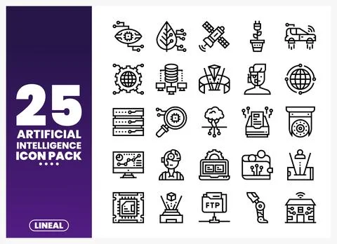 Artificial Intelligence Icons in a Lineal Style Pack Stock Illustration