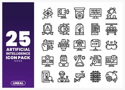 Artificial Intelligence icons pack. abstract vector illustration of AI tech.. Stock Illustration
