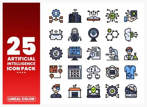 Artificial Intelligence icons pack. clean lineal color illustrations for te.. 스톡 일러스트