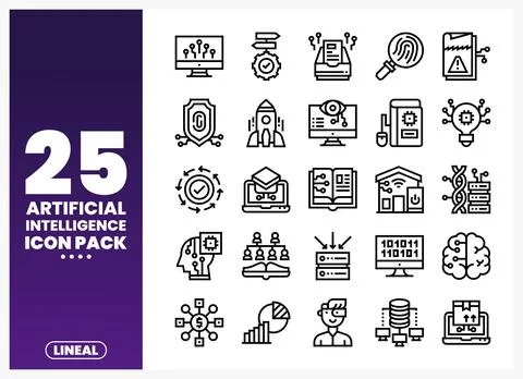 Artificial intelligence icons pack displaying futuristic technology concept.. Stock Illustration