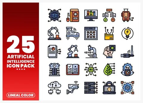 Artificial Intelligence Icons Pack featuring lineal color designs. 스톡 일러스트