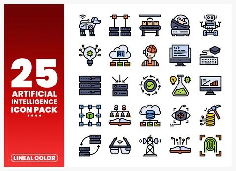 Artificial Intelligence Icons Pack featuring technology. data. and innovati.. Stock Illustration