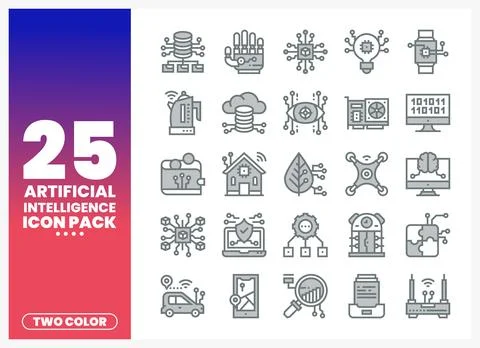 Artificial Intelligence icons pack on gradient background. two color. graph.. Stock Illustration