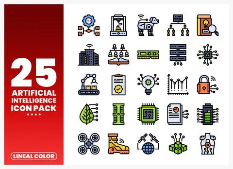 Artificial Intelligence Icons Pack Stock Illustration