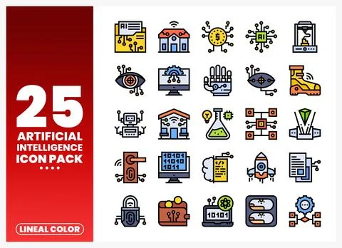 Artificial Intelligence Icons Pack  Lineal Color 스톡 일러스트
