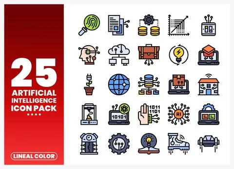 Artificial Intelligence icons pack in lineal color design Stock Illustration