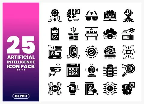 Artificial Intelligence Icons Pack showcasing technology and data symbols o.. Illustrazione stock