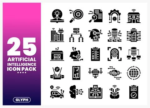 Artificial Intelligence Icons Pack for Tech Innovations Illustrazione stock