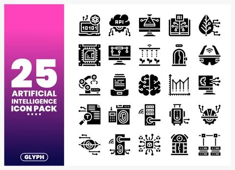 Artificial Intelligence Icons Pack for Tech Innovations Stock Illustration
