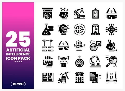 Artificial Intelligence Icons Pack with Technology and Future Concepts Stock Illustration