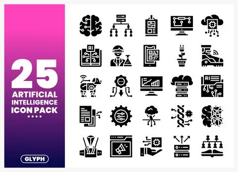 Artificial Intelligence icons pack on a white background. Various AI and te.. Stock Illustration