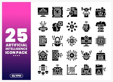 Artificial Intelligence icons on a pink and white gradient background. show.. 스톡 일러스트