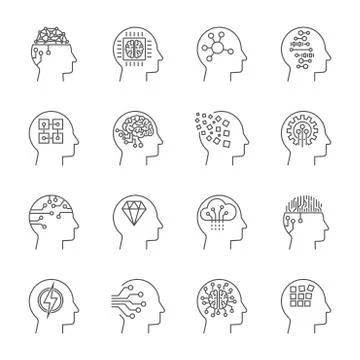 Artificial intelligence icons set. Editable Stroke 스톡 일러스트