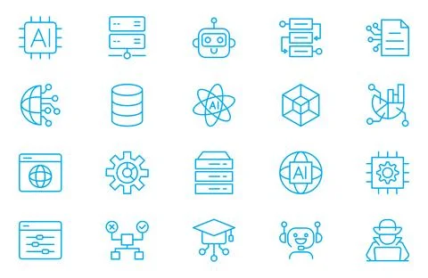 Artificial intelligence icons set. Featuring machine learning, neural netwo.. Stockillustratie