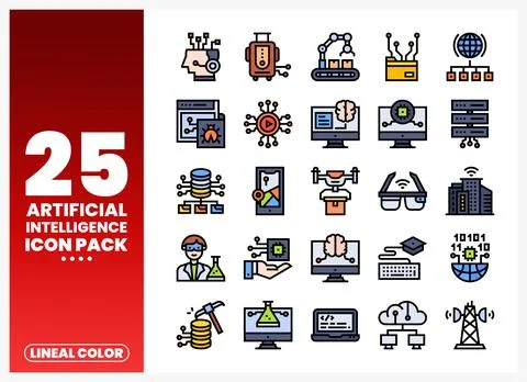 Artificial Intelligence Icons Set Stock Illustration